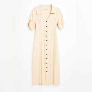 USISI SISTER LINEN BUTTON UP DRESS BEIGE COLOR EUC SIZE XS